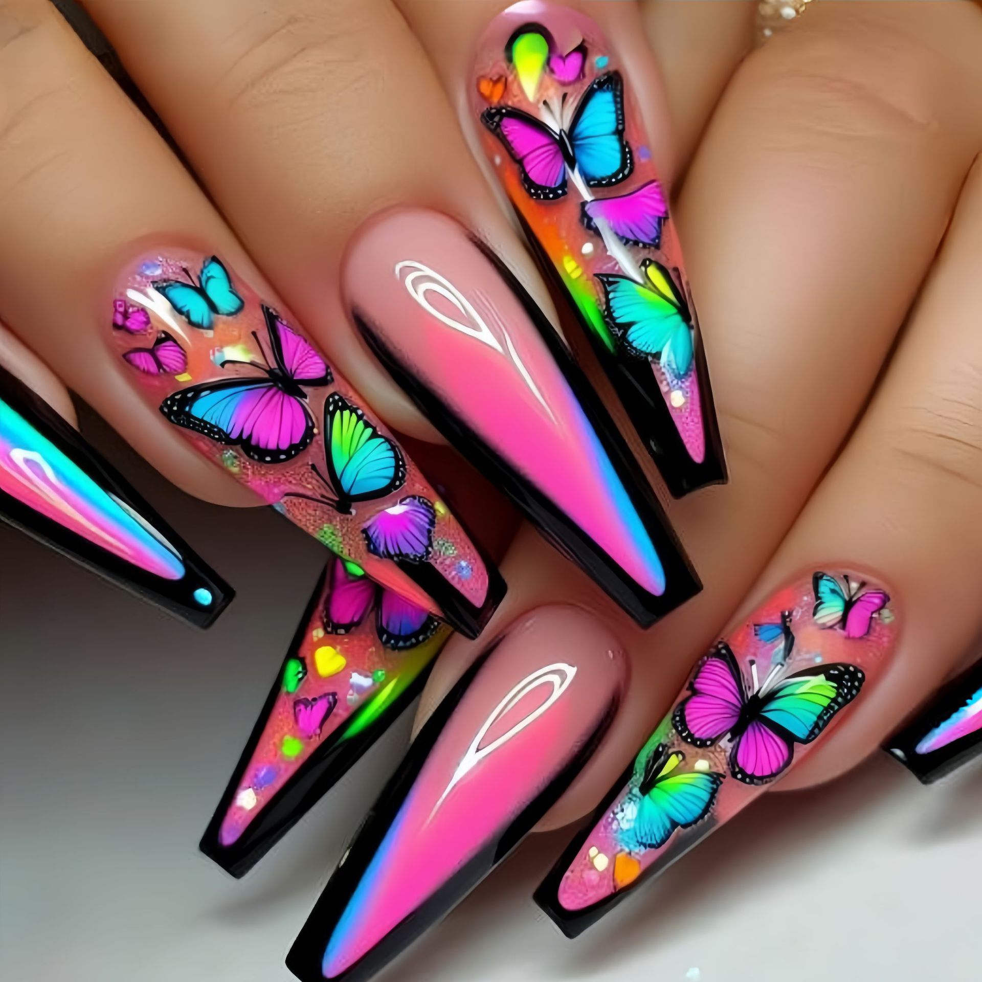 Pressed Flower Art - أظافر صناعية قصيرة ومتوسطة الطول للنساء