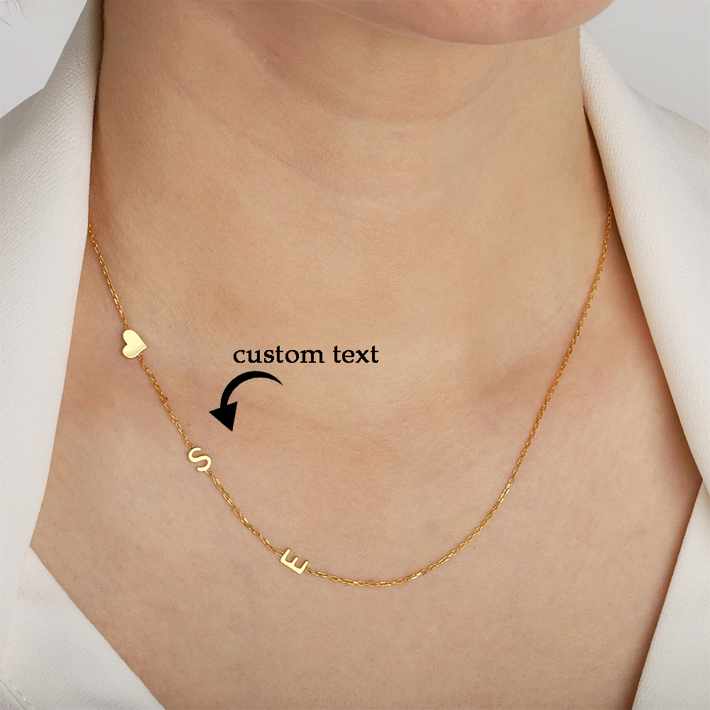 Name Necklace Custom - مخصص القلب جانبية رسالة الأحرف الأولى