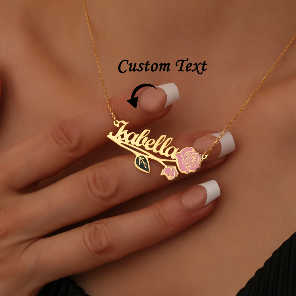 Birth Flower Necklace - قلادة مخصصة بألوان زاهية مع اسم