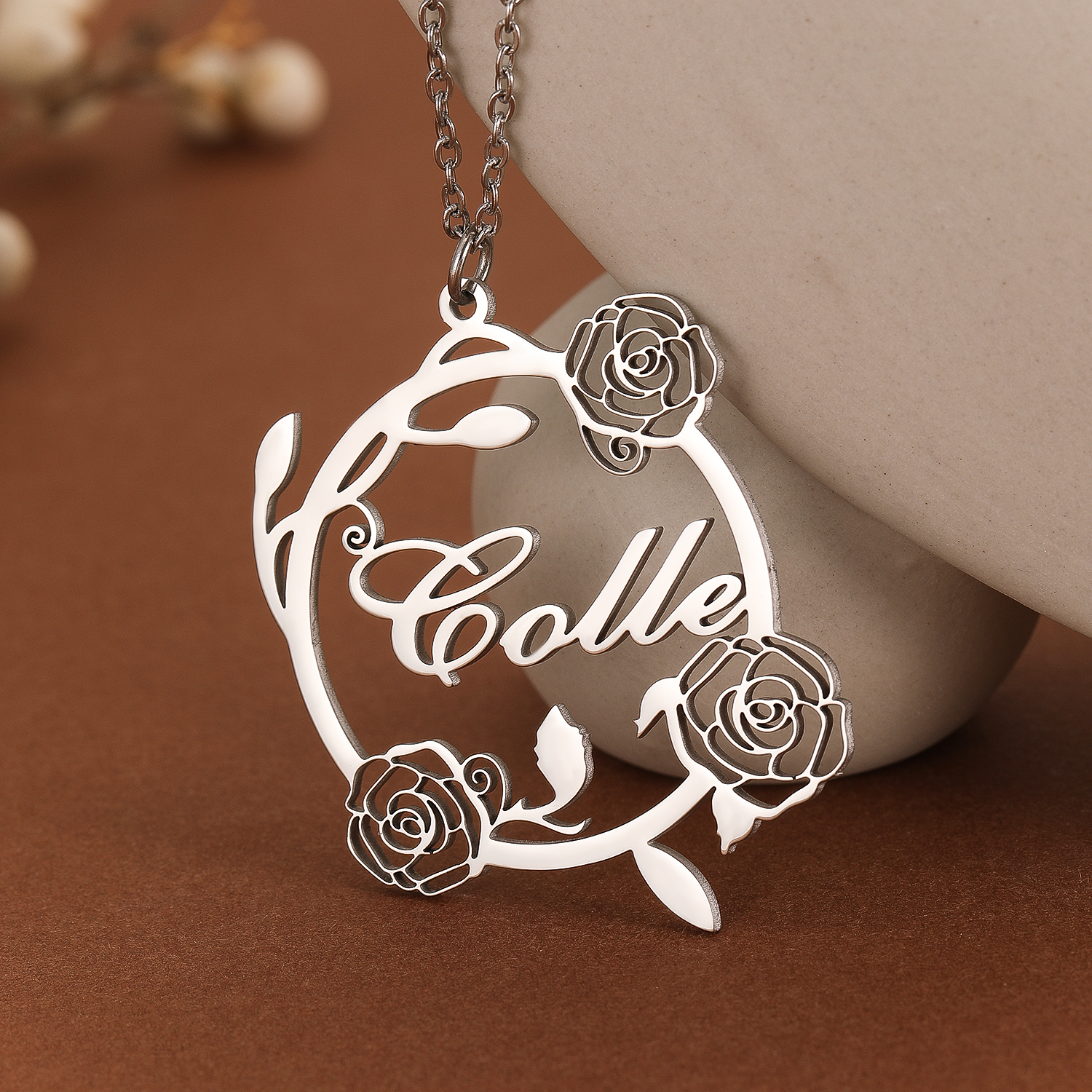 Name Necklace Custom - 1 قطعة مخصص زهرة الورد اسم