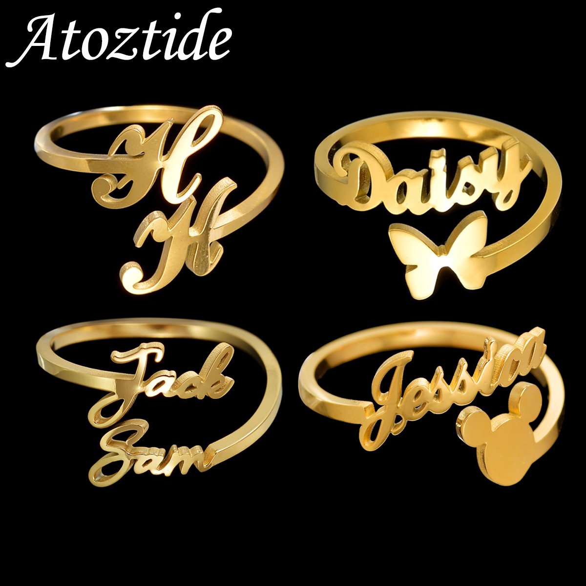 Initial Ring Custom - أتوستيد-خواتم أسماء مخصصة للنساء ، الفولاذ