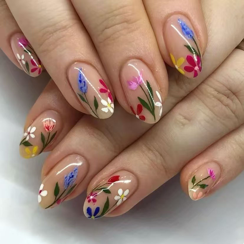 Pressed Flower Art - 24 قطعة أظافر اللوز البسيطة نصائح