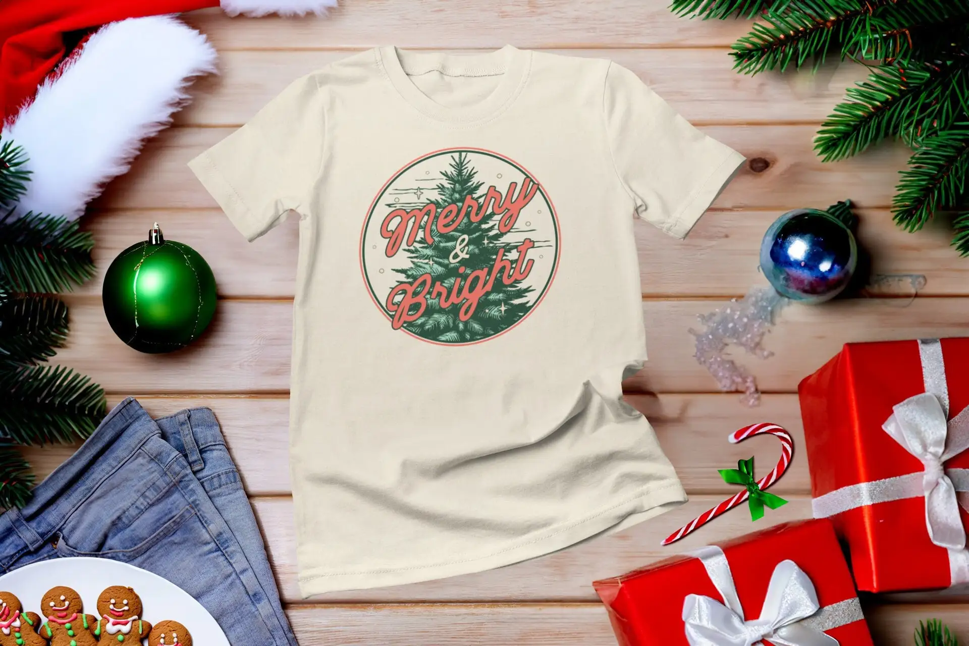 Family Tree Print - تي شيرت Merry and BrightT بتصميم