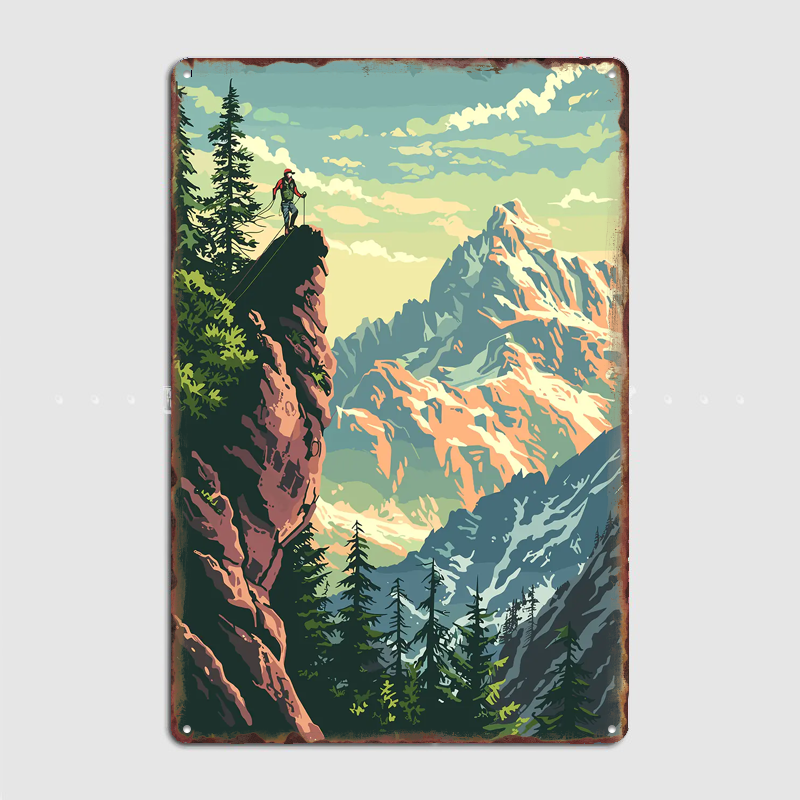 Custom Map Poster - لافتة معدنية بتصميم منظر طبيعي جبلي،