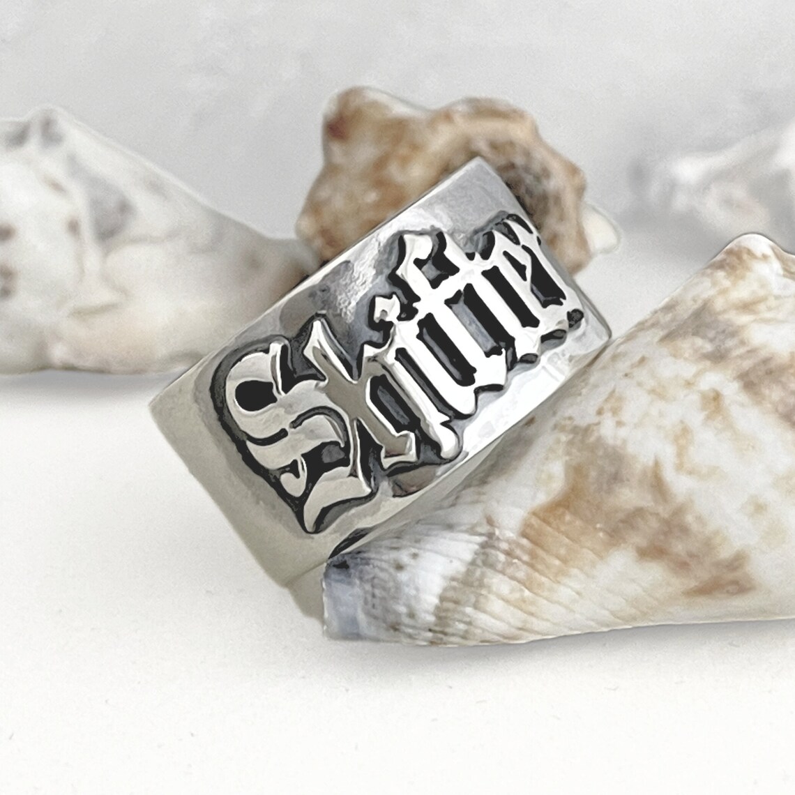 Initial Ring Custom - 12 مللي متر الرجال القوطية خواتم