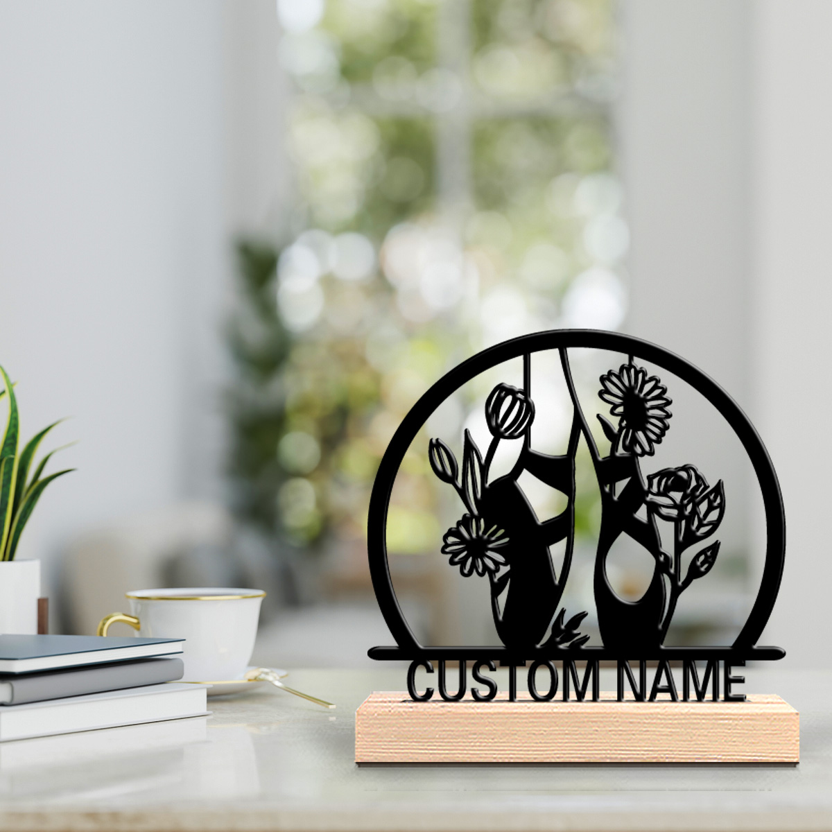 Engraved Wood Frame - حذاء باليه جميل مخصص، هدية بإطار