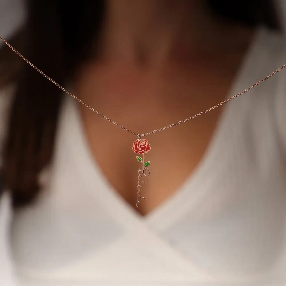 شخصية اسم قلادة مع زهرة الميلا - مراجعة Birth Flower Necklace وسعره